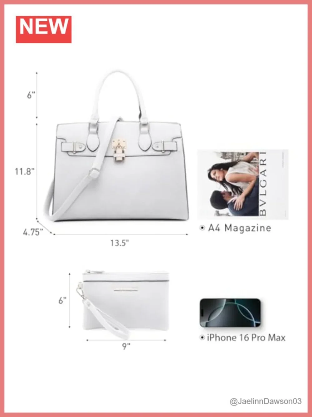Women's Vegan Leather Satchel Tote Shoulder Bag with Matching Clutch
